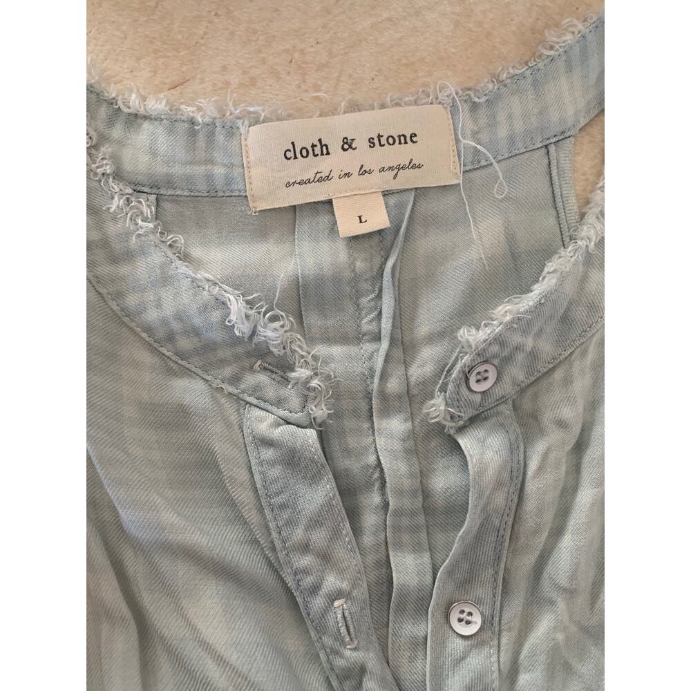 Cloth & stone womens large blue plaid dress shift sleeveless white - Picture 3 of 9